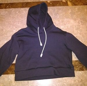 All black crop top hoodie with white draw string